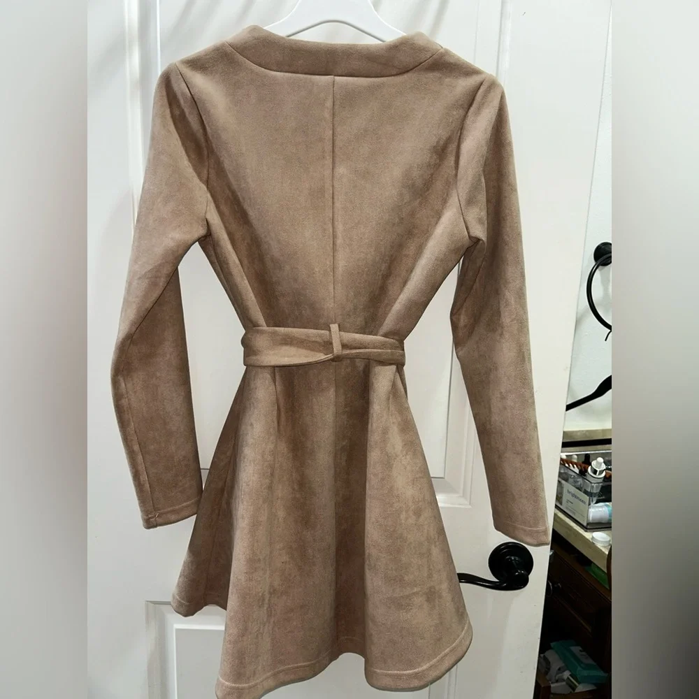 NWT Windsor M Taupe Tie-Waist Jacket / faux suede dress camel tan - Picture 5 of 6